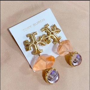 TORY BURCH ROXANNE PURPLE AND ORANGE DOUBLE-DROP EARRING